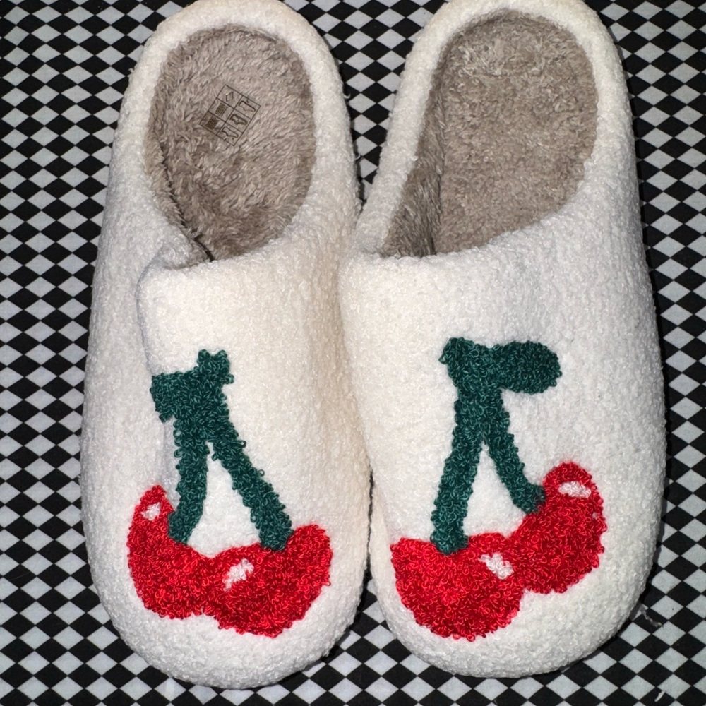 Cherry Fuzzy Slippers